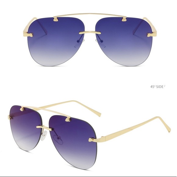 Rimless Unisex Blue & Gold Sunglasses Unisex - Picture 2 of 3
